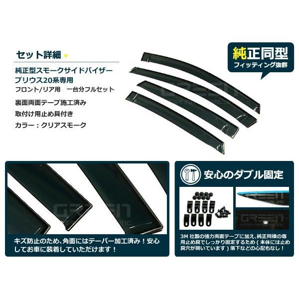 送料無料 サイドバイザー ドアバイザー プリウス 20系 H15.9〜H21.4 トヨタ スモーク |  | 01