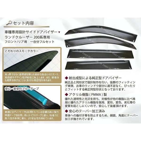 送料無料 サイドバイザー ドアバイザー ランドクルーザー 200  トヨタ スモーク |  | 01