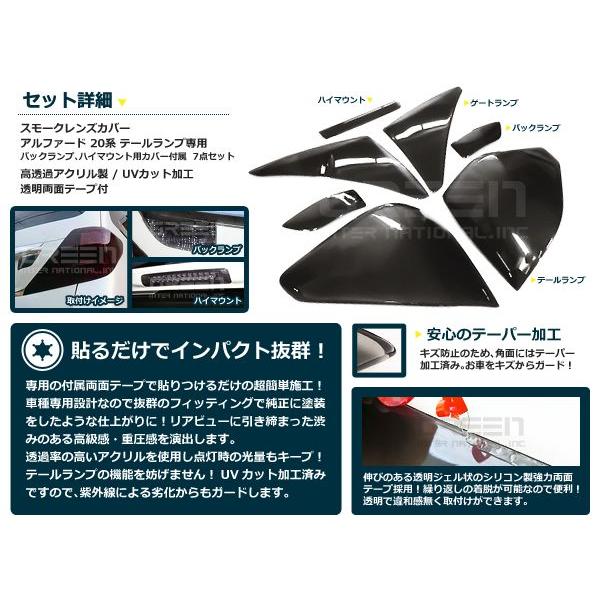 アルファード20系後期純正サスペンションとテールランプカバー アルファード 20 テールランプ スモーク レンズカバー 7点セット