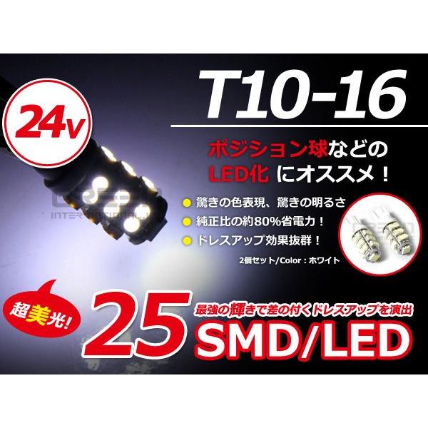 24V専用 LEDバルブ 25連 SMD ホワイト 白 T10 T16 トラック対応可能【2個1セット 左右 純正交換 ポジション球 | 
