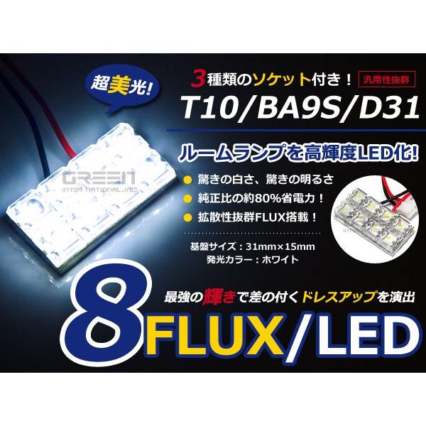 【メール便送料無料】 基盤ルームランプ 8連 FLUX 2×4 31mm×15mm ホワイト/白基盤 LED 板LED プレート カーテシ ルームランプ 室内灯 | 