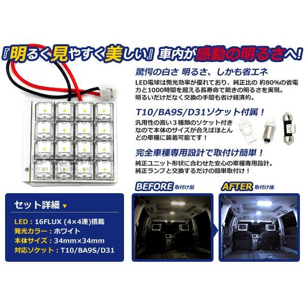 【メール便送料無料】 基盤ルームランプ 16連 FLUX 4×4 34mm×34mm ホワイト/白基盤 LED 板LED プレート カーテシ ルームランプ 室内灯 |  | 01