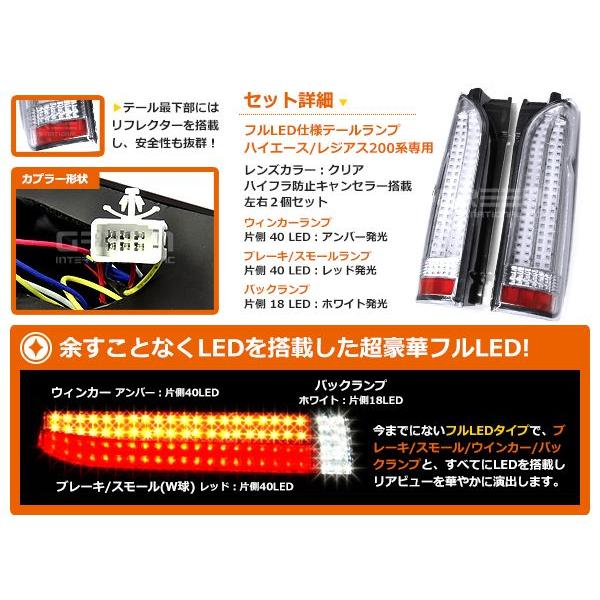 ハイエース 200系 2型 3型　ワイド車 標準車 対応  縦ライン 196発 抵抗付 フルLEDテール ＬＥＤテールライト クローム |  | 01
