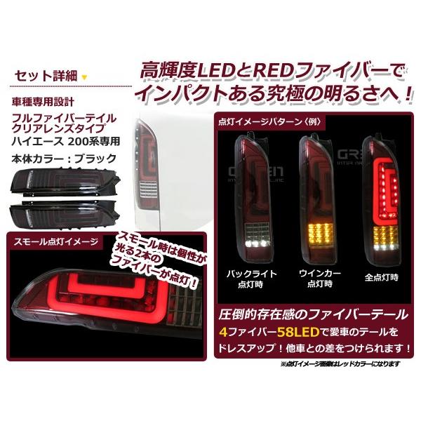 フルLED フルファイバー テールランプ トヨタ ハイエース 200系 1型 2型 3型 4型  LEDテールランプ ファイバー ブラックの画像