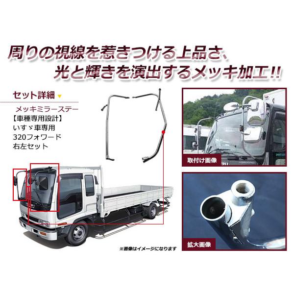 大型商品】いすゞ 320フォワード メッキミラーステー 左右 （助手席側