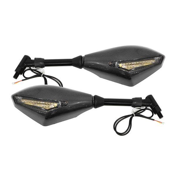 LED ウインカー付き バックミラー カーボン調 スクエア 左右 バイク