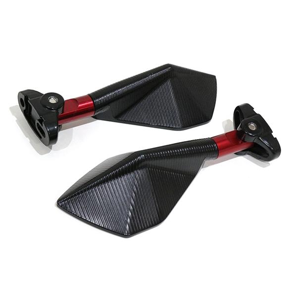 CNC カウルミラー バックミラー レッド スクエア 左右 バイク ショート