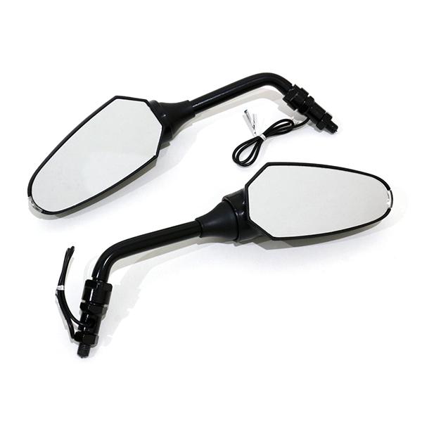 LED ウインカー付き バックミラー ブラック スクエア 左右 バイク