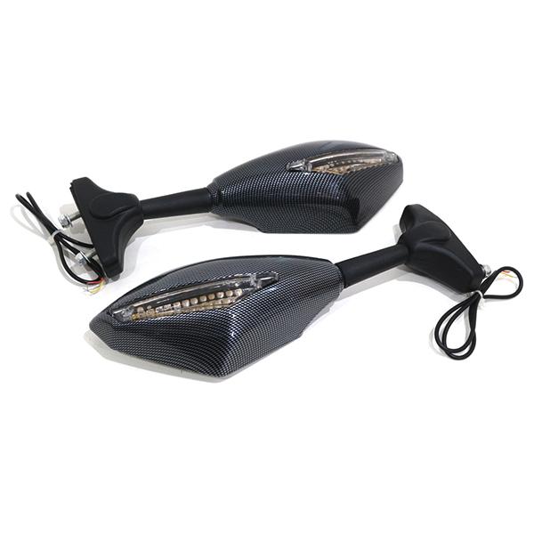 未使用 カーボン調 ハヤブサ用ミラー LED ウインカー付き バックミラー カーボン調 スクエア 左右 バイク