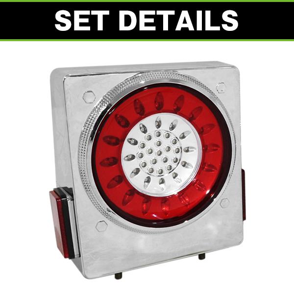LEDテールランプ24v　　 クリア/レッド 左右セット トラック フル LED テールランプ メッキ 24V 46連 花柄 開花型 丸型