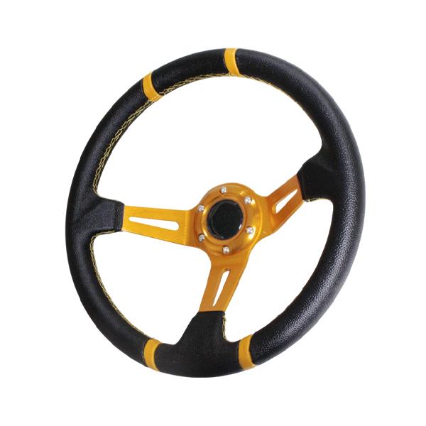 MOMO形状対応 ステアリング Bタイプ革×金 35Φ 350mm ハンドル カラー