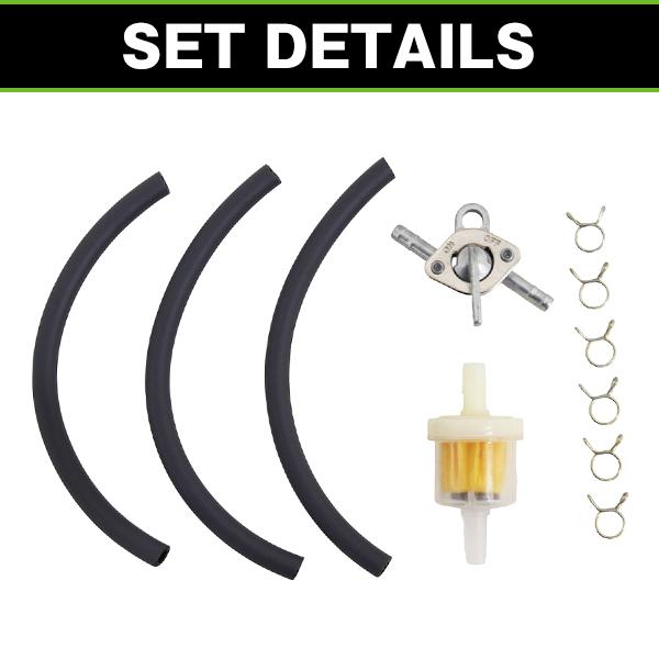 燃料ホース フィルター フューエルコック セット 全長450mm バイク整備 ATV用 オンオフバルブスイッチ オイルインライン 燃料フィルター |  | 02