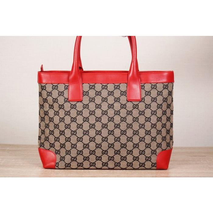 極美品】GUCCI グッチ GGキャンバス トートバッグ ハンドバッグ 赤×茶