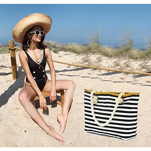 Utop Large Travel Straw Beach丈夫でしっかりとしたコットンロープのトートバッグ防水裏地付ファスナーポケット付です。耐久性%karea lightweight%karea大