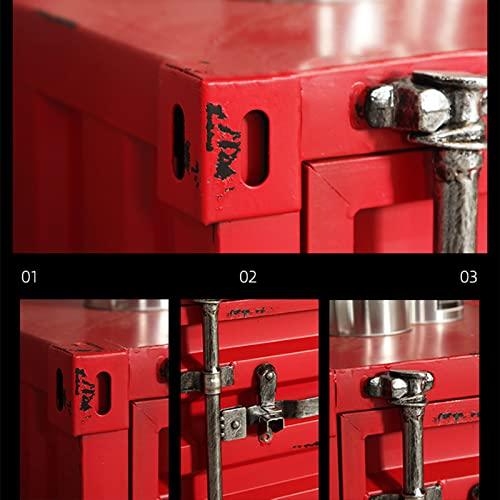 JHSLXDベッドサイドテーブルクリエイティブ収納チェストレトロ産業風装飾キャビネット手動溶接鉄収納ボックスロック式キャビネットピンク