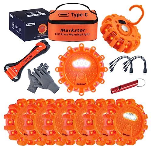Markstor Road Flares 8パックLED Road Flares Emergency Car Kit、充電式ディスク警告
