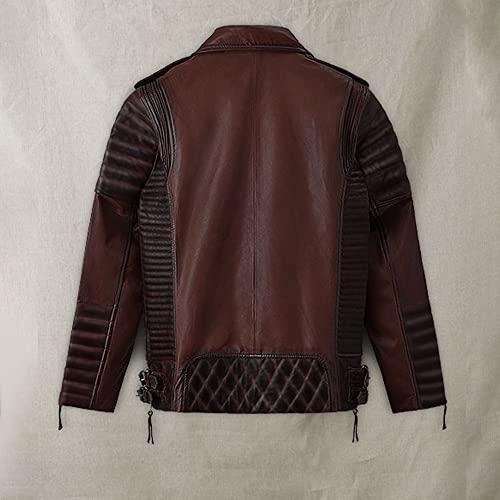 アウトレット売上 ClubCorp Charles Burnt Pure Napa SheepスキンソフトレザージャケットOblique Zipper Motorcycle Leather Bikerジャケット男性用(S、マルーン)