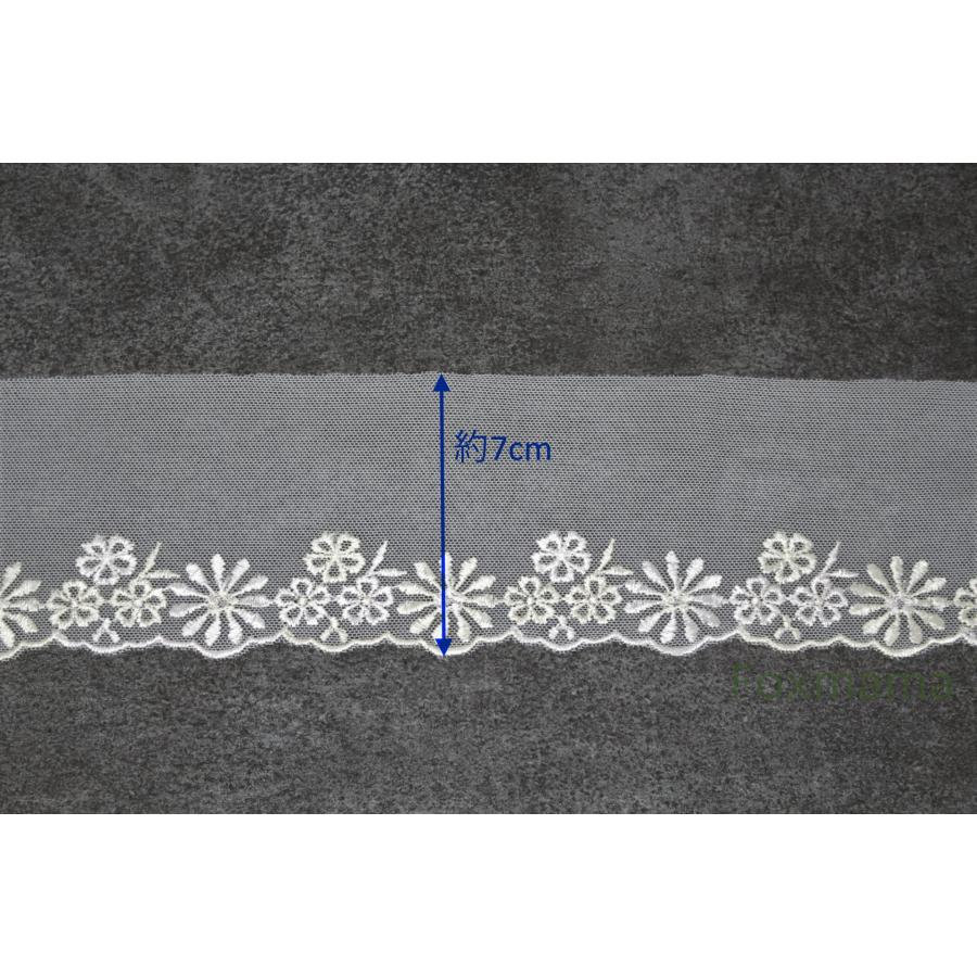 セール品】片山幅広チュール刺繍レース 3m 花 薄ピンク色×薄黄色