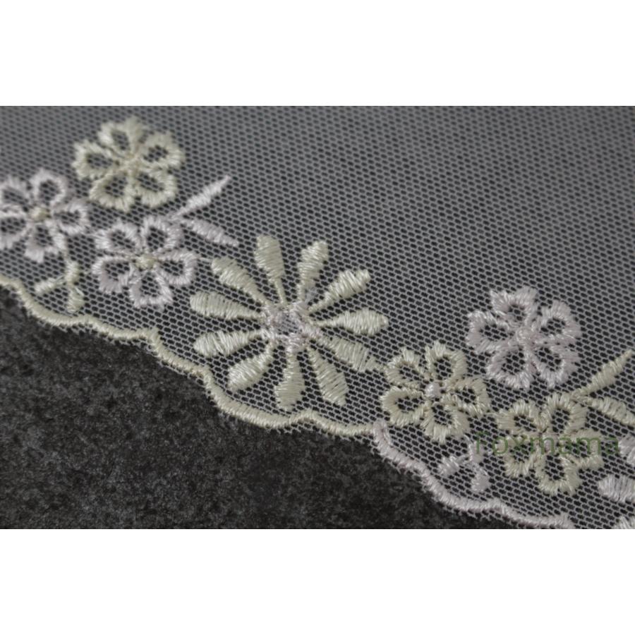 セール品】片山幅広チュール刺繍レース 3m 花 薄ピンク色×薄黄色