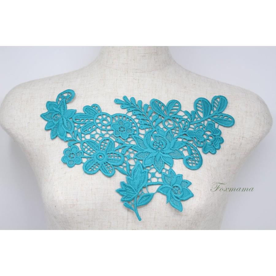 ケミカルレースモチーフ 1枚 花 葉っぱ(Aタイプ) 青緑