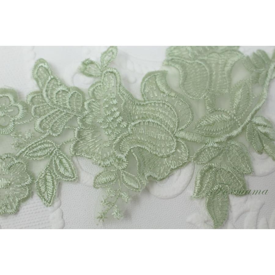 オーガンジー刺繍モチーフ 1枚 花 薄緑 (MFLB63FNJB00) : Foxmama