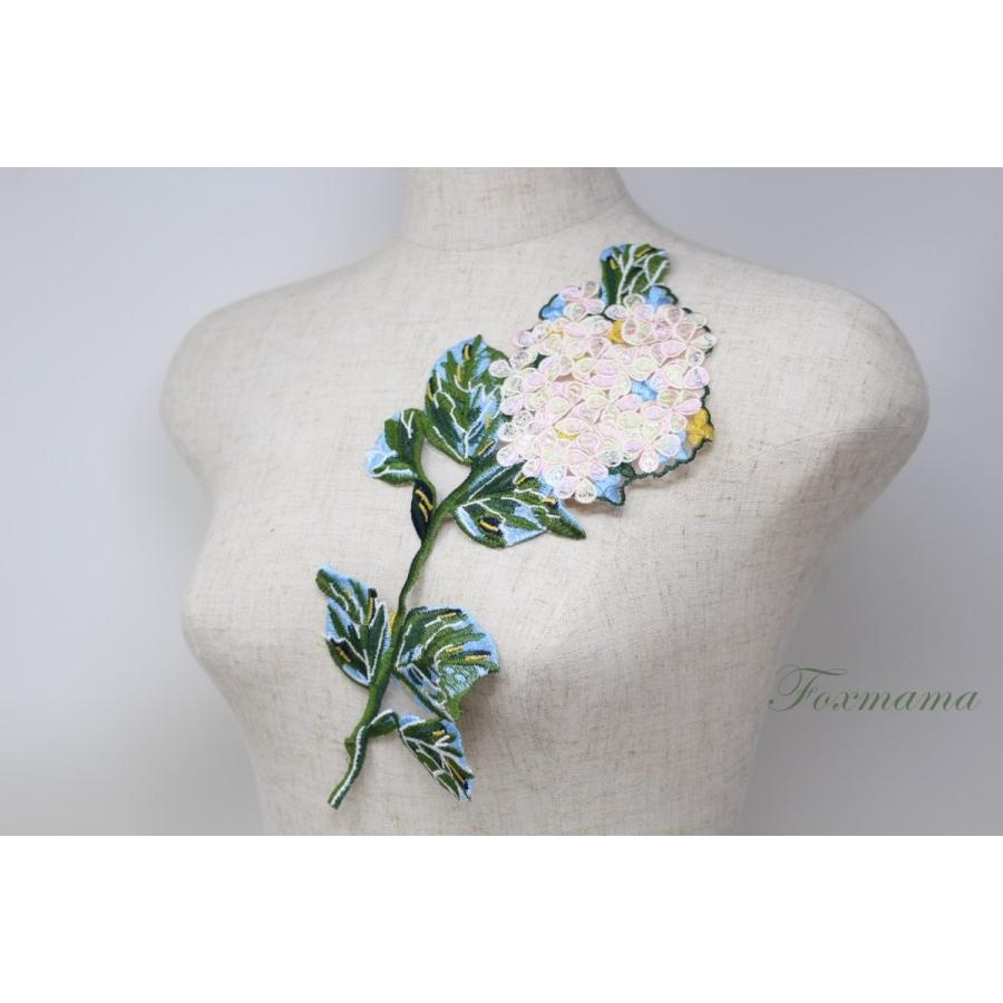 オーガンジー刺繍モチーフ 1枚 花 葉っぱ ピンク系