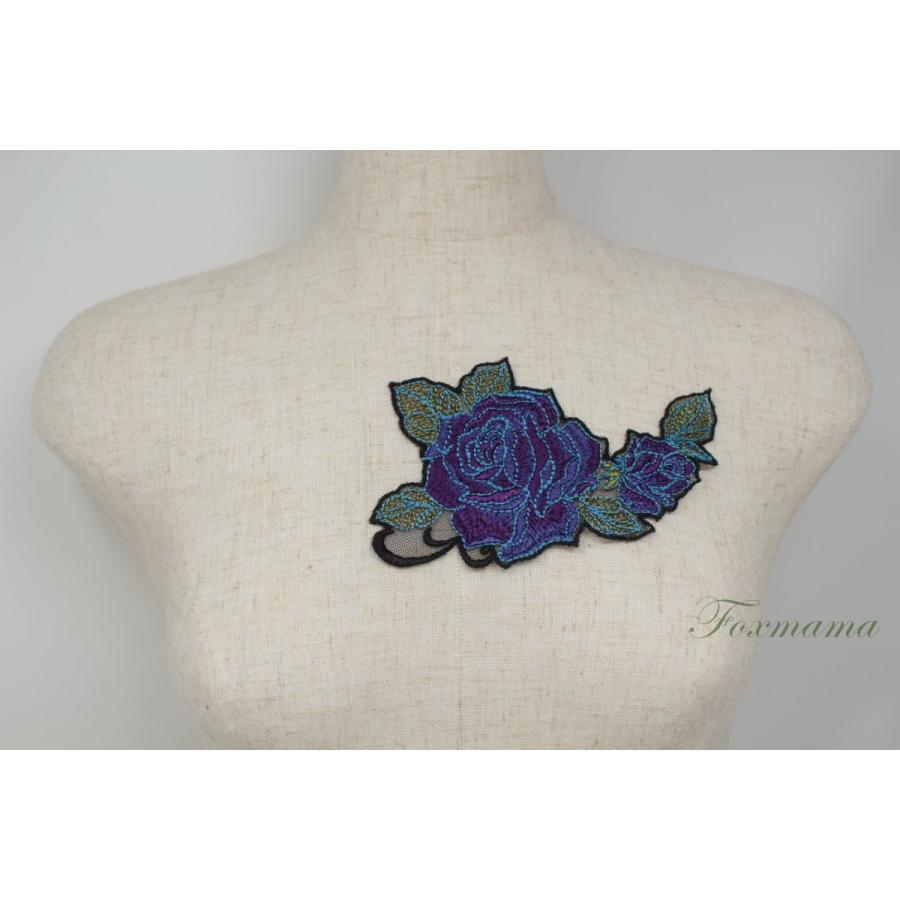 チュール刺繍モチーフ 1枚 アップリケ バラ 花 紫 (MRSA42PPHW00 