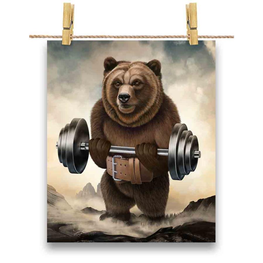 ポストカード ハイイログマ 熊 くま 筋トレ 筋肉 ウエイトリフティング