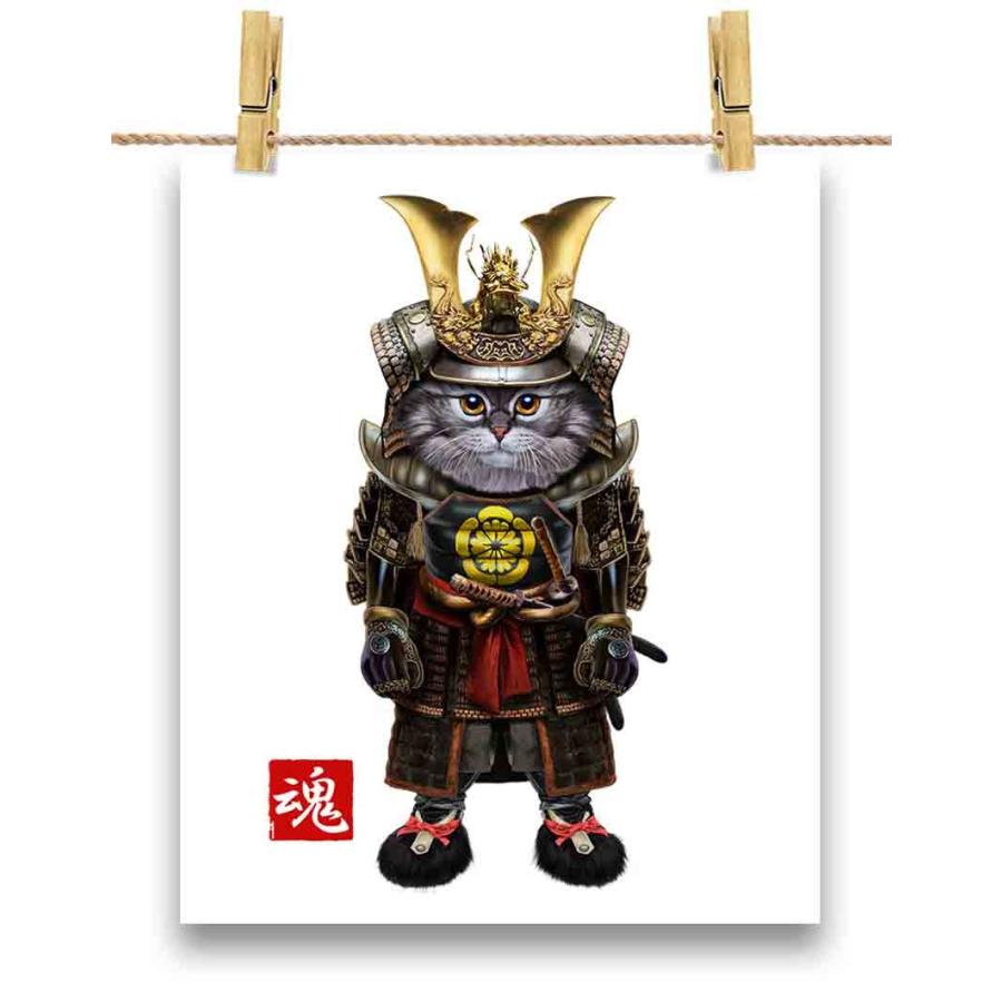 グレー 猫 ねこ 侍 将軍 日本 JAPAN】ポストカード by Fox Republic