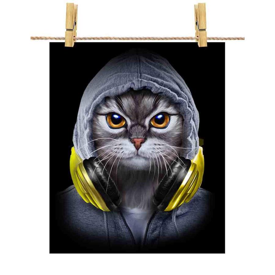 グレー 猫 ねこ ラッパー ヒップホップ ヘッドフォン】ポスト グレー 猫 ねこ ラッパー ヒップホップ ヘッドフォン】ポスト