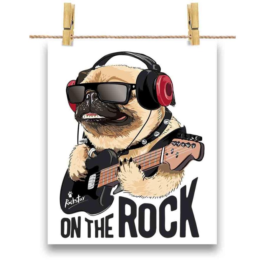 ポストカード パグ 犬 いぬ ギター ロック ヘッドホン ヘッドフォン by