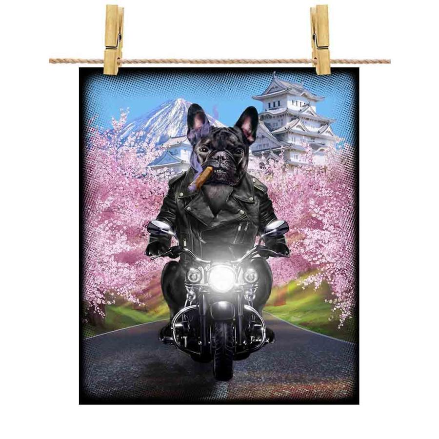 フレンチブルドッグ ドッグ 犬 いぬ バイク 桜 日本】ポストカード by