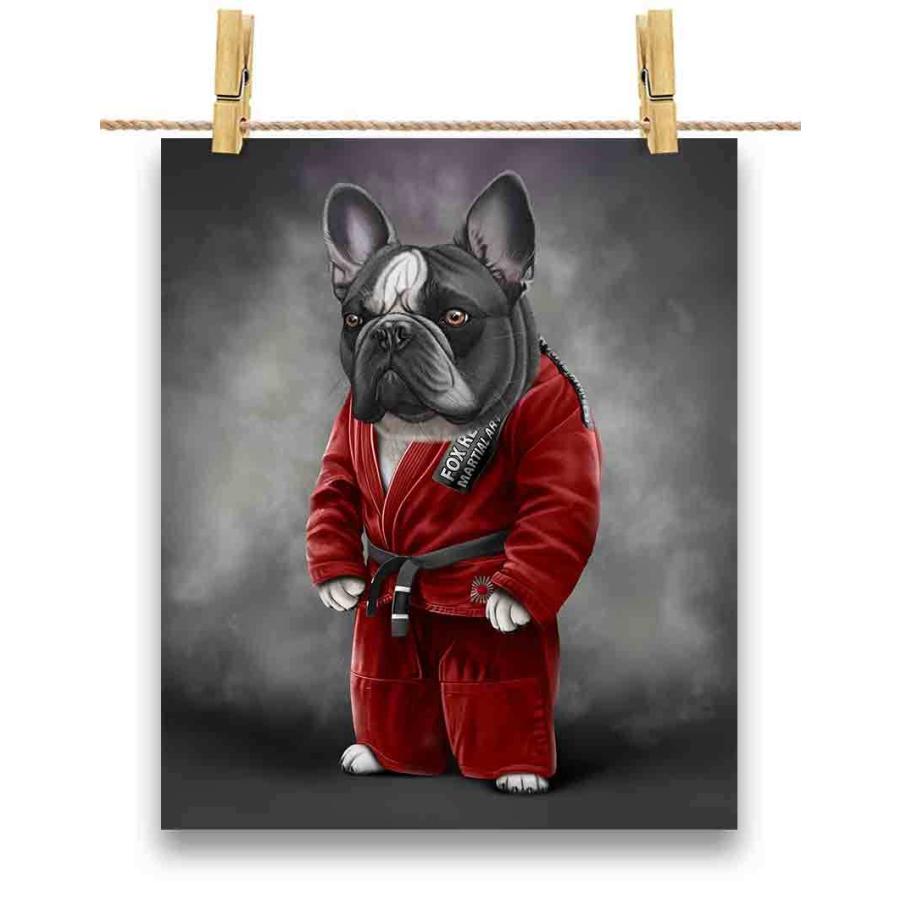 ポストカード フレンチブルドッグ 犬 いぬ 赤い柔道着 師匠 筋トレ