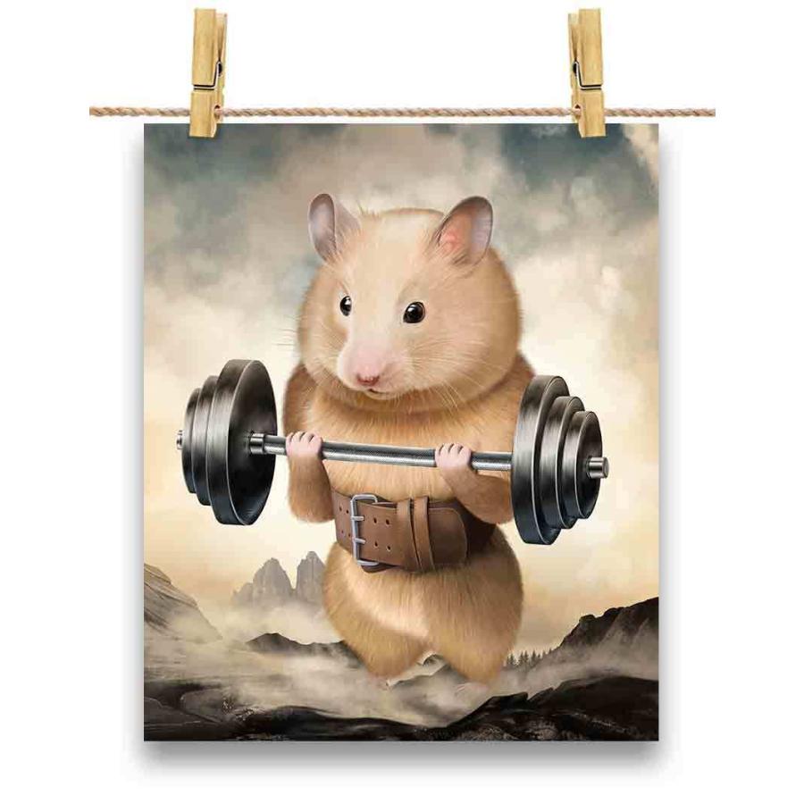ポストカード ハムスター 筋トレ 筋肉 ウエイトリフティング by Fox
