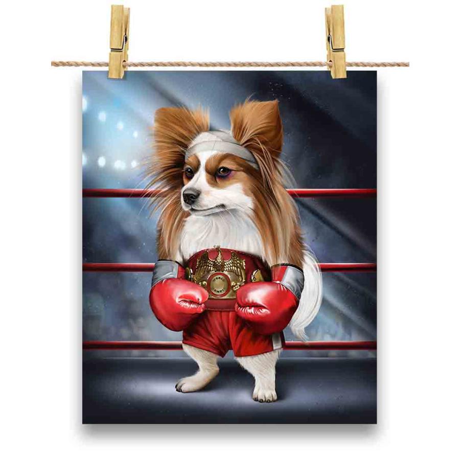 ポストカード パピヨン いぬ 犬 ボクシング チャンピオン 筋肉 筋トレ