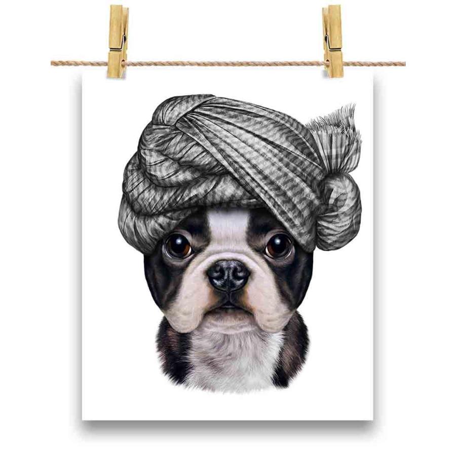 名作 かわいい フレンチブルドッグ ドッグ 犬 いぬ ターバン ポスター A1サイズ By Fox Republic ポスター 紙のタイプ 光沢あり 黒背景