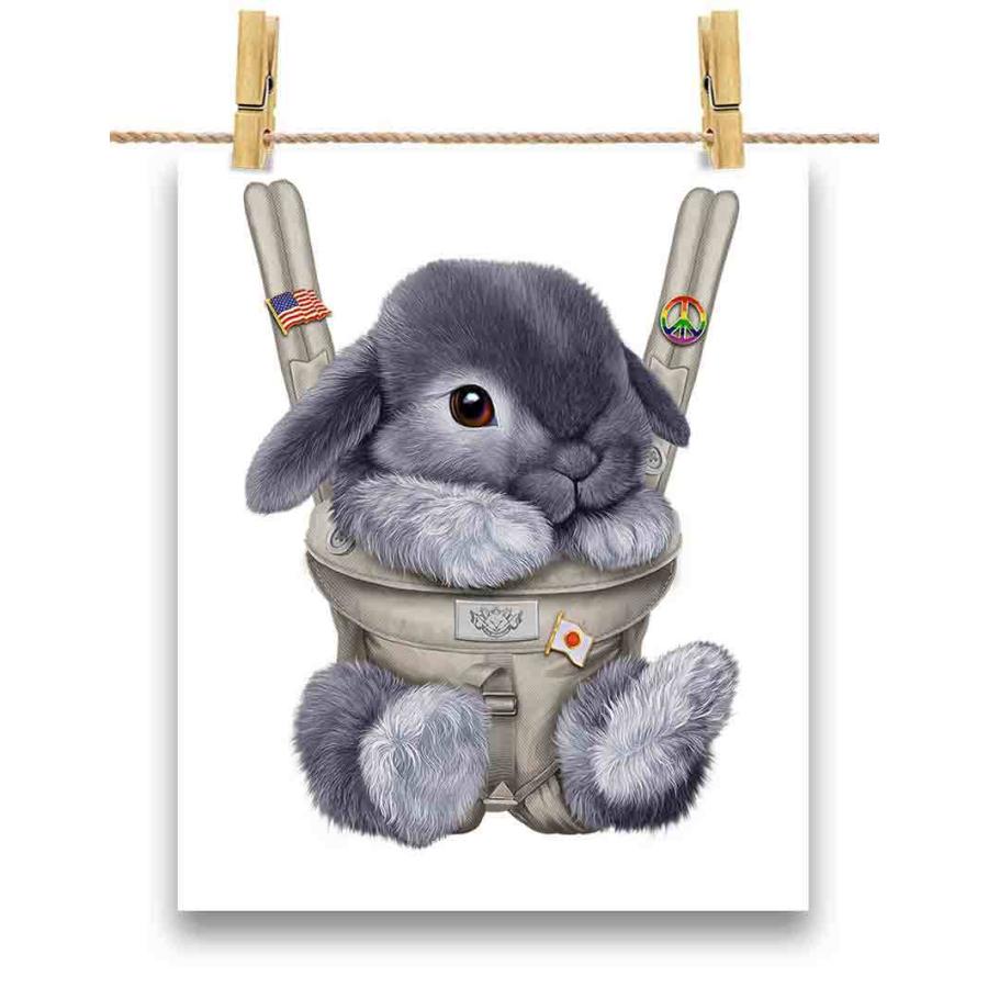 ポスター A1 グレー 兎 うさぎ 抱っこ 抱っこ紐り by Fox Republic