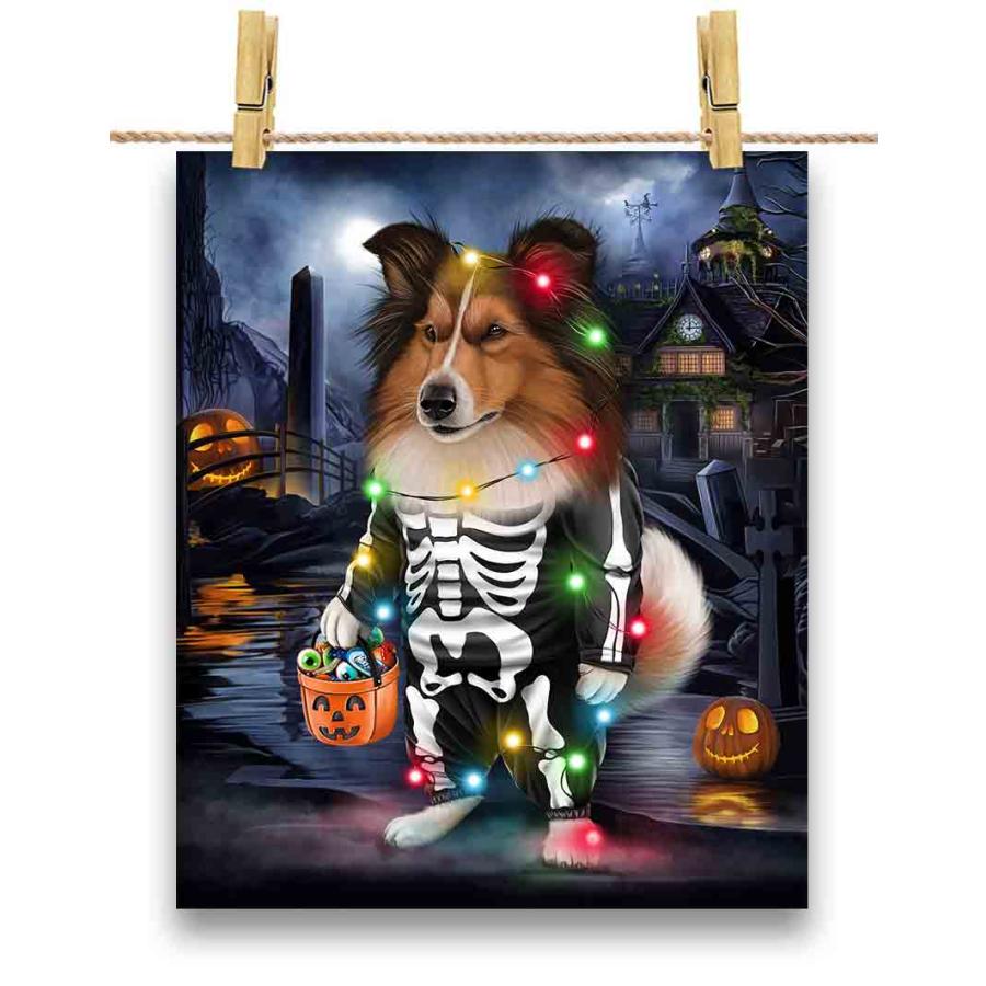 ポスター A2 シェルティ いぬ 犬 ハロウィン 仮想 コスチュームスカル