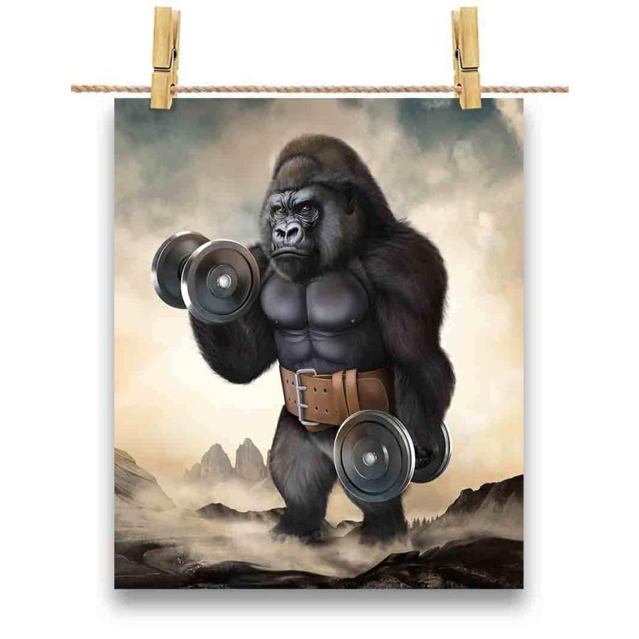 ポスター A3 ゴリラ ダンベル 筋トレ 筋肉 ワークアウト ジム by Fox