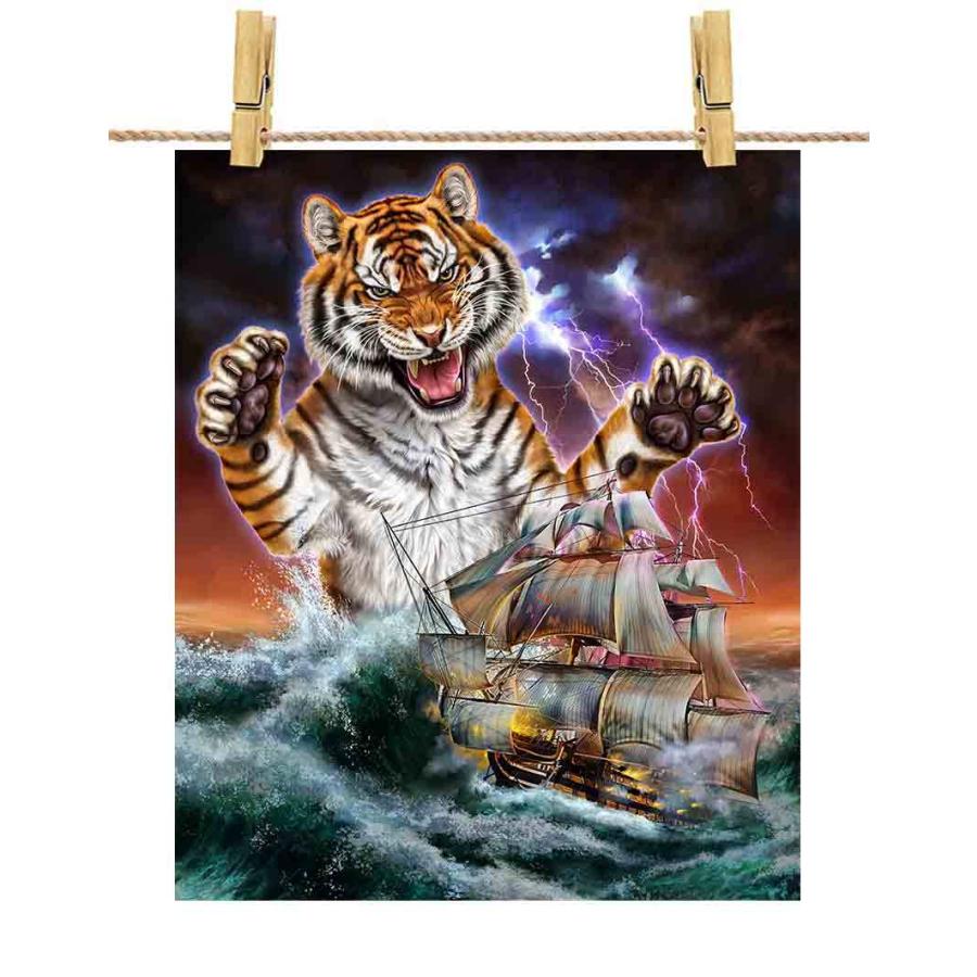ポスター A3 船を襲う トラ 虎 海 雷 嵐 by Fox Republic : FOX