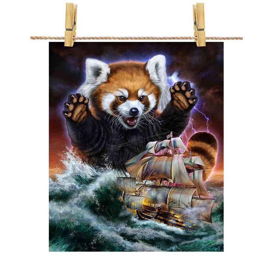 ポスター A4 船を襲う レッサーパンダ 海 雷 嵐 by Fox Republic : FOX
