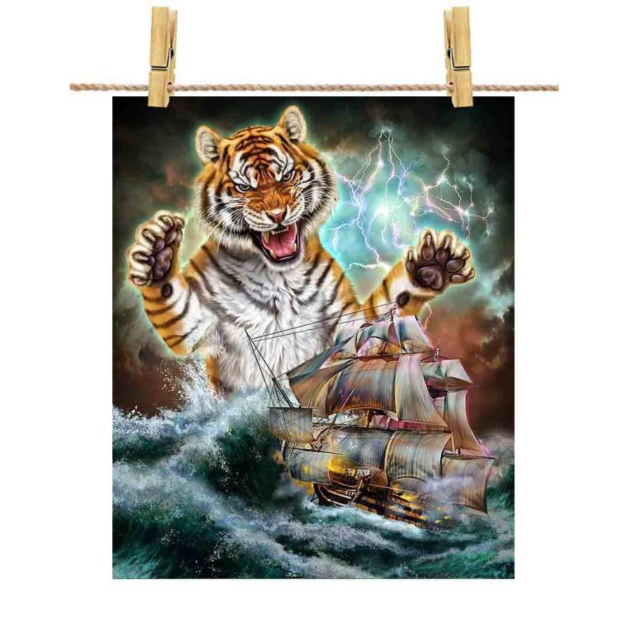 ポスター A4 船を襲う トラ 虎 海 雷 嵐 by Fox Republic : FOX