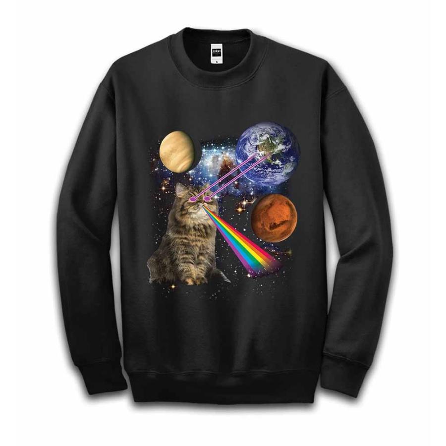 猫 ねこ 宇宙】メンズ スウェット スエット トレーナー ブラック : FOX