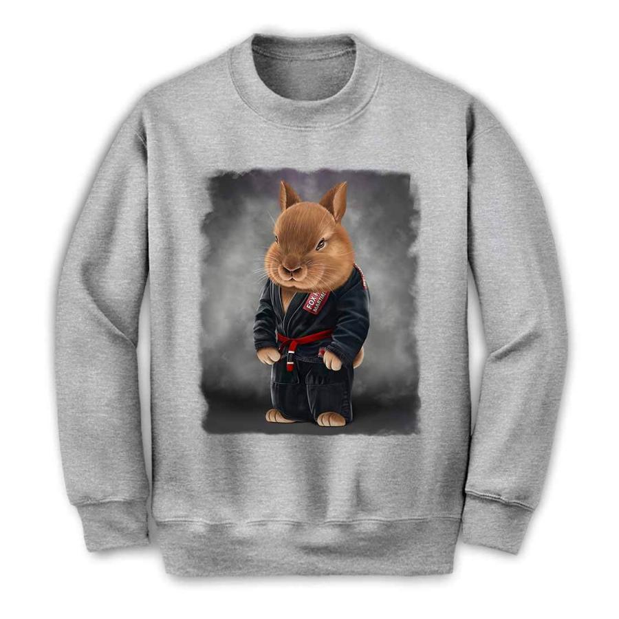 メンズ スウェット トレーナー うさぎ 兎 黒い柔道着 師匠 筋トレ