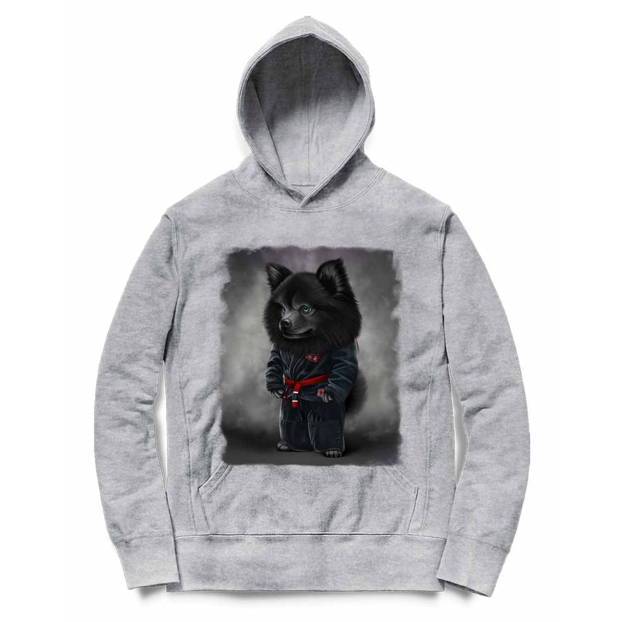 メンズ パーカー ブラック ポメラニアン いぬ 犬 黒い柔道着 師匠 筋