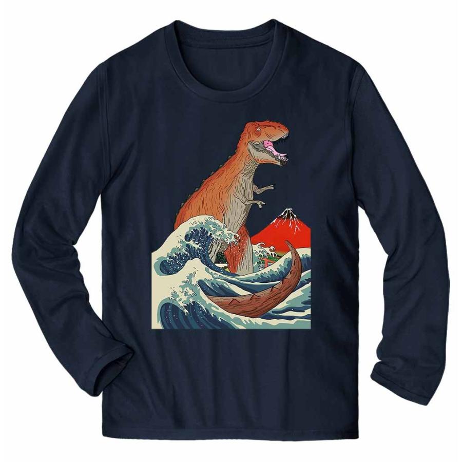 メンズ Tシャツ 長袖 恐竜 大波 富士山 浮世絵 by Fox Republic : FOX