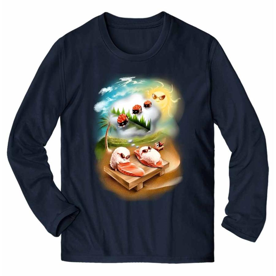 メンズ Tシャツ 長袖 日光浴 する 寿司 すし サーモン いくら by Fox