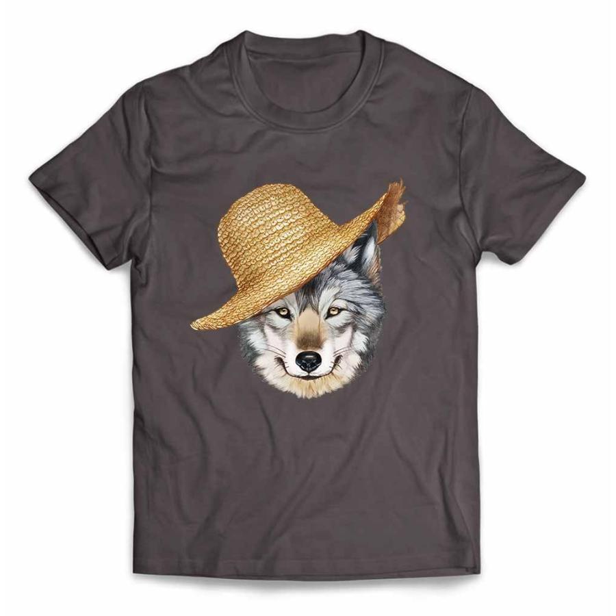 メンズ Tシャツ 半袖 麦藁帽 帽子 ぼうし ハット 狼 オオカミ 動物 by Fox Republic｜foxrepublic