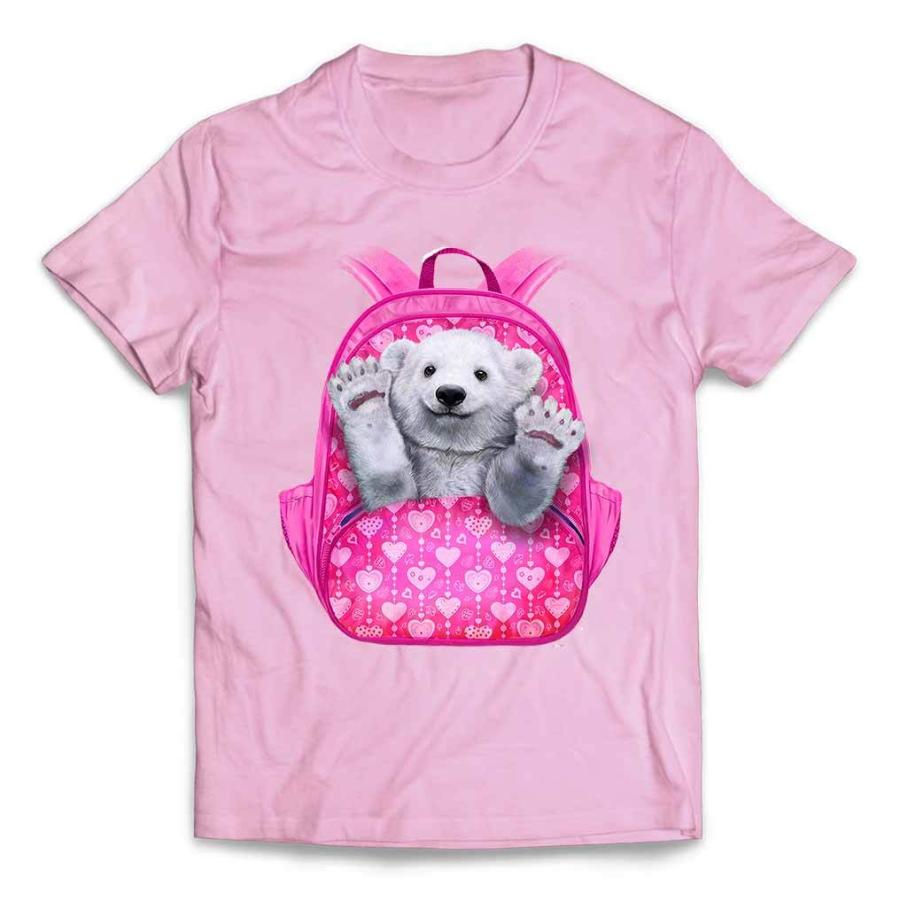 メンズ Tシャツ 半袖 白クマ シロクマ ピンク ハート リュックサック