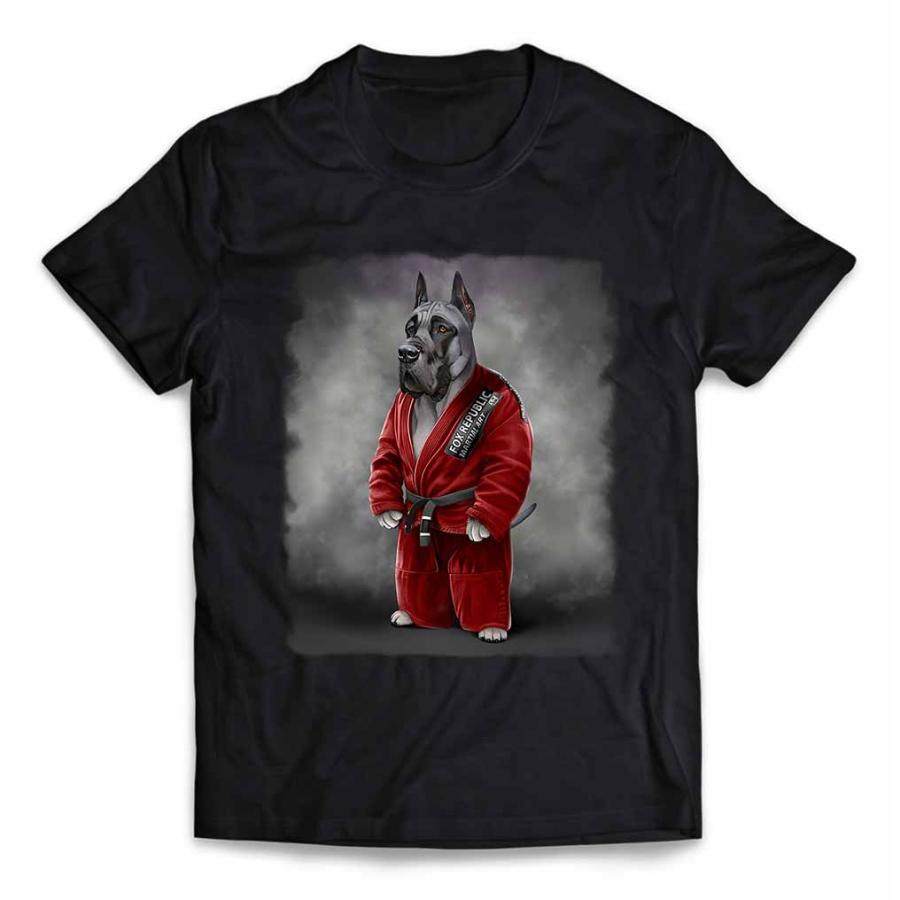 メンズ Tシャツ 半袖 ブルー グレートデン いぬ 犬 赤い柔道着 師匠 筋